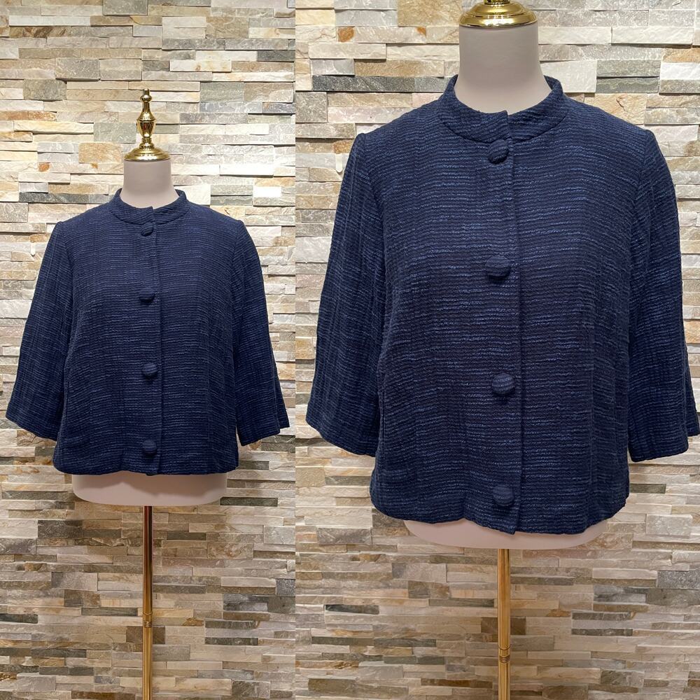 Eileen Fisher S Organic Cotton Jacket | Navy Textured Crop